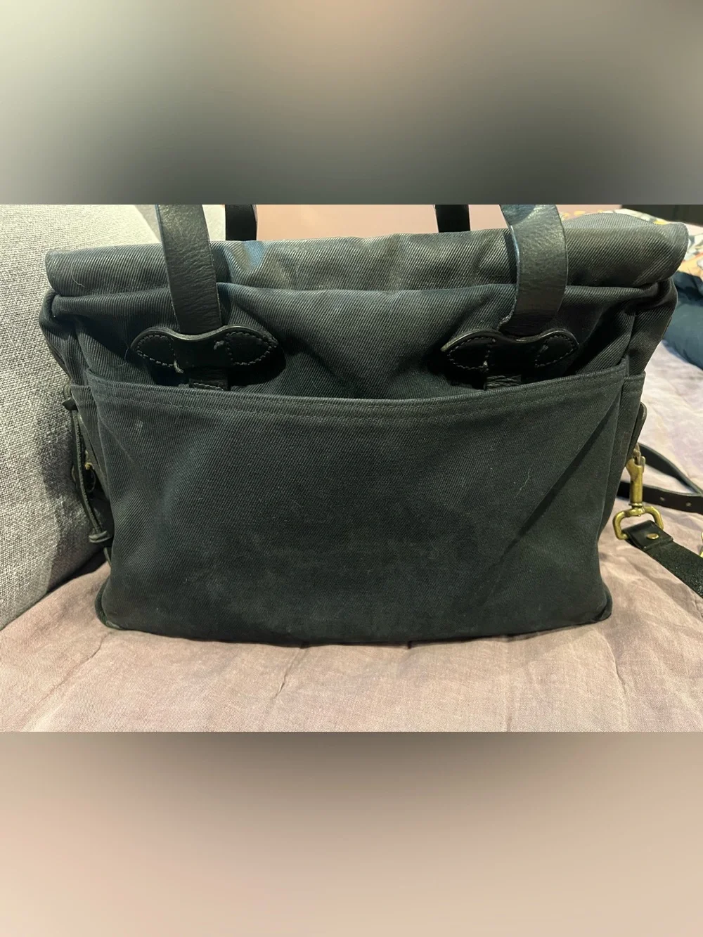 Filson Men's Black Canvas Briefcase Twill with Leather Accents